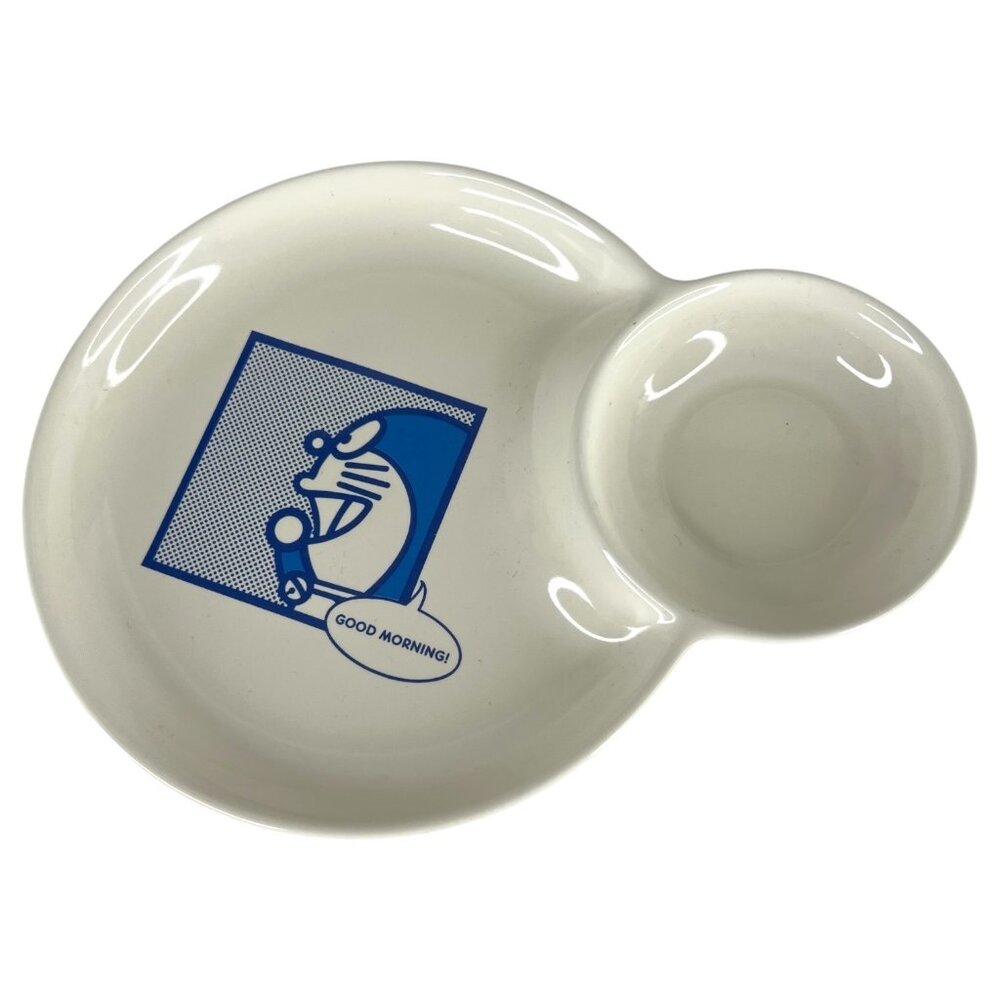 Doraemon Ceramic Breakfast Plate Dipping Cup Combo White And‎ Blue Design Anime